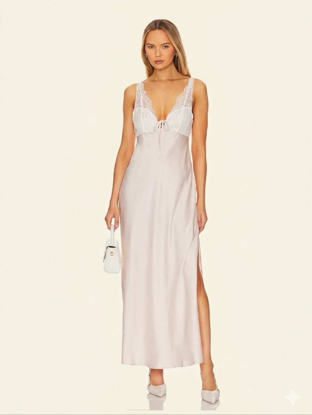 Free People Ivory Lace-Trim Maxi Chemise